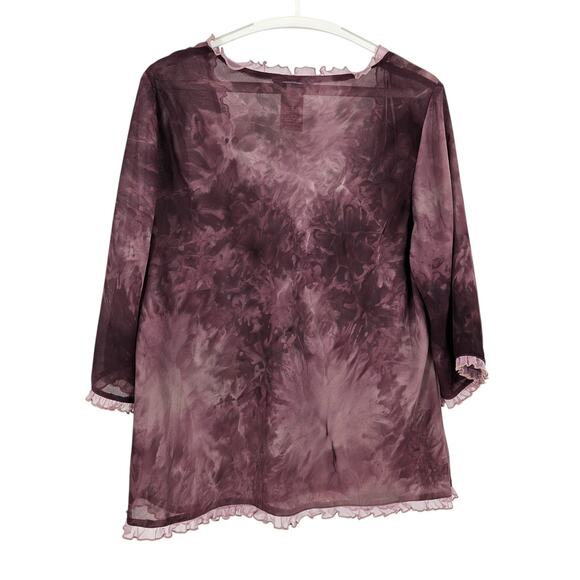 Vintage Allen by ABS Blouse Purple Tie Dye y2k Ruffle Trim Fairy Goth Size 1X - Picture 6 of 6